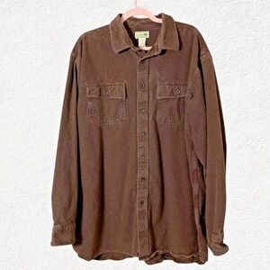 LL Bean Men XL Tall Brown Chamois Cloth Shirt Brushed Cotton Heavyweight Flannel